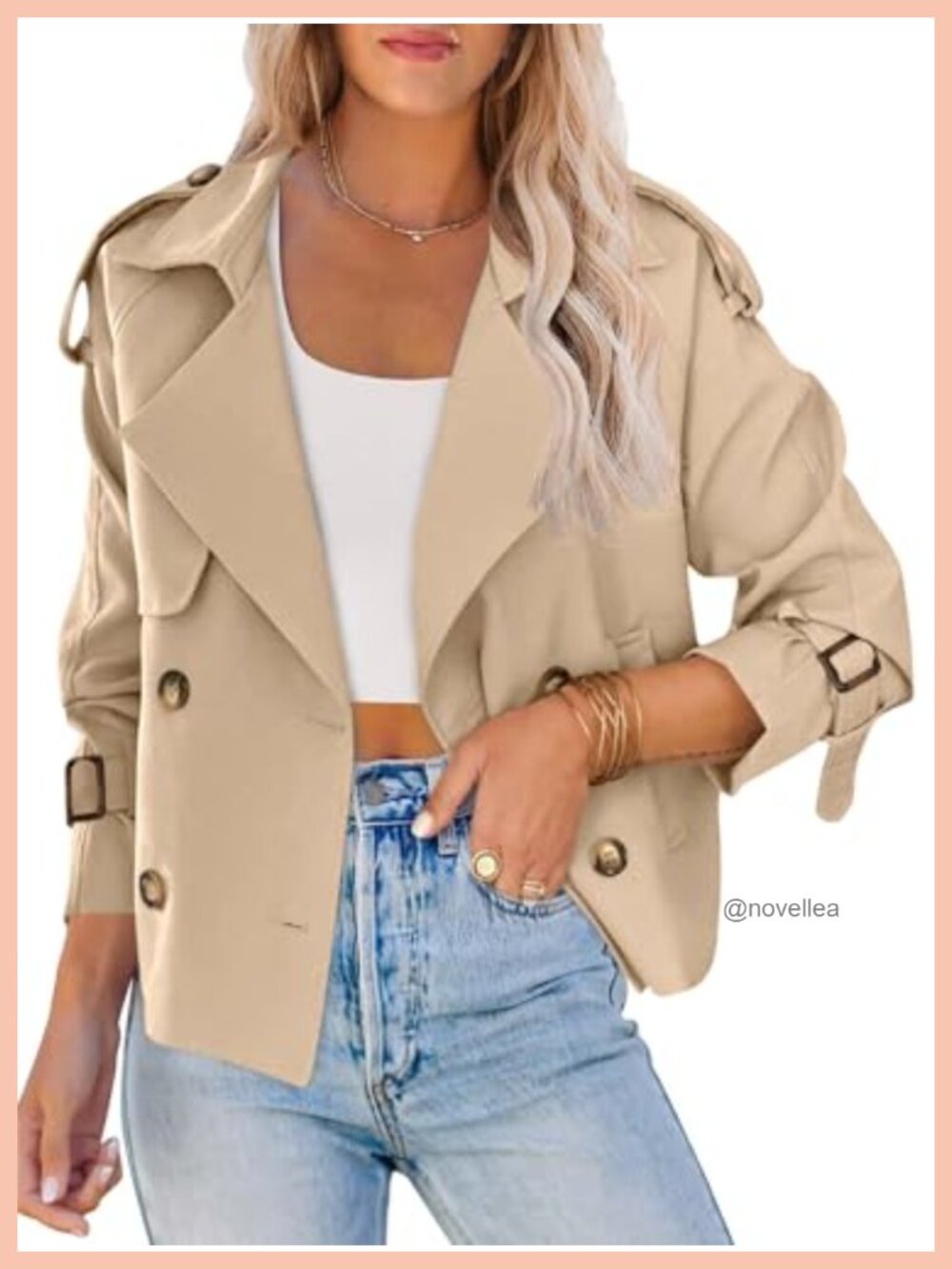Women's Double Breasted Crop Trench Coat Short Jacket